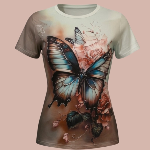 Source Unknown Tops - 🦋Printed Artwork On Cream Tshirt 2XL